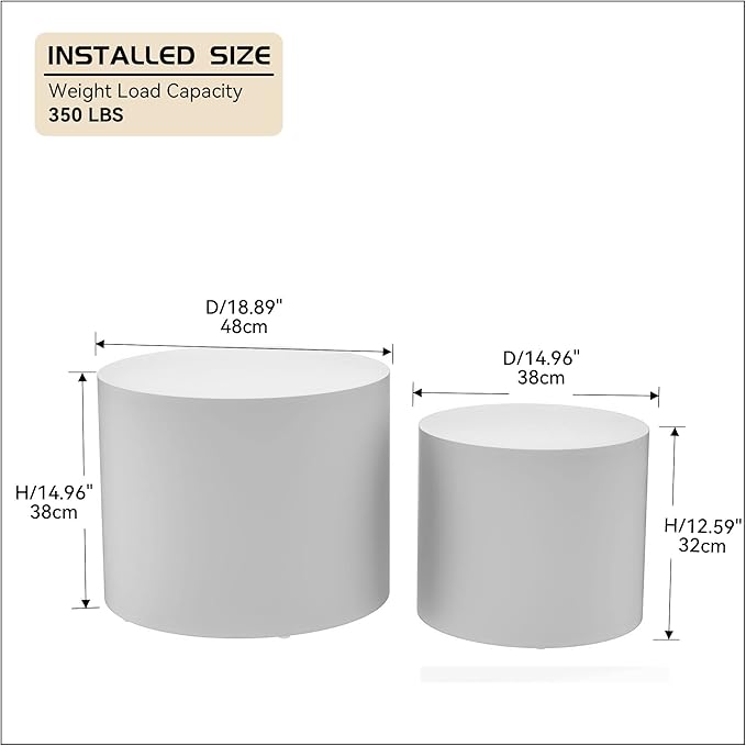 WILLIAMSPACE Nesting Coffee Table Set of 2, Matte White Round Wooden Coffee Tables Modern Circle Table for Small Space Living Room Bedroom Accent End Side Table (Matte White-Round)