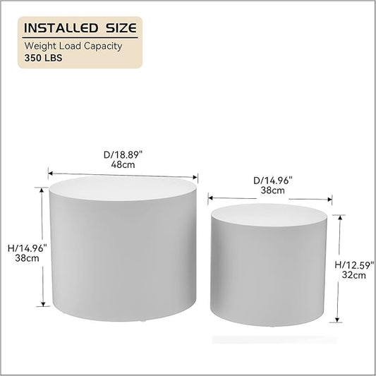 WILLIAMSPACE Nesting Coffee Table Set of 2, Matte White Round Wooden Coffee Tables Modern Circle Table for Small Space Living Room Bedroom Accent End Side Table (Matte White-Round)