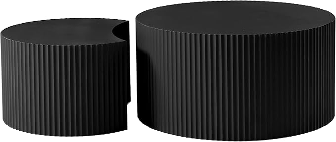 Nesting Coffee Table Set of 2, Modern Round Wooden Circle Accent Coffee Tables for Small Spaces Living Room Bedroom Balcony Office Drum Side Table