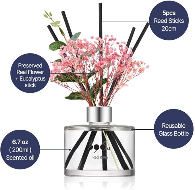 396 st. Preserved Baby's Breath Flower Reed Diffuser, Vanilla Lavender, 200ml(6.7oz) / Reed Diffuser Sets, Home Fragrance, Scented Oils, Home & Bathroom Décor