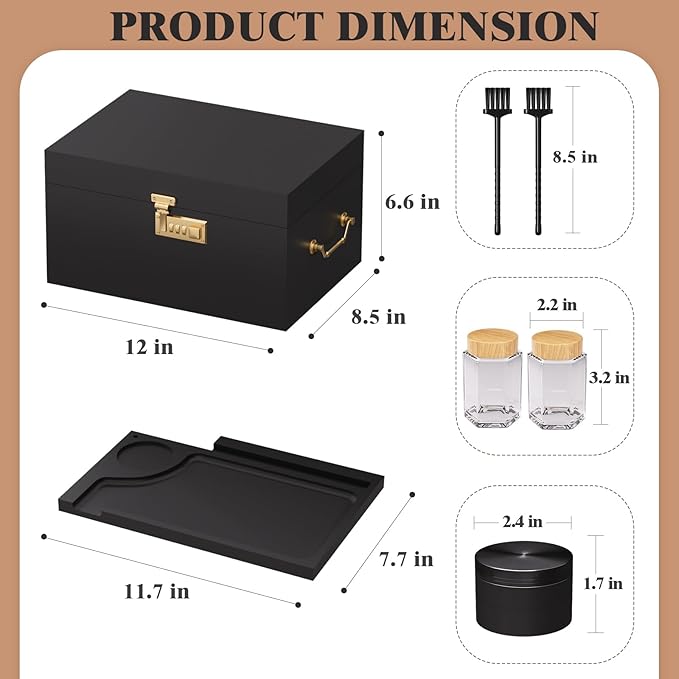 Lockable stash box with rolling tray – Premium bamboo box organizer with grinder, jars & brushes | Stylish wooden stash boxs, spacious Storage Box, great large stash box for home,Holiday Gift