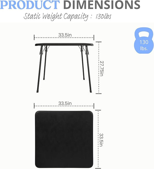 EMMA + OLIVER 33.5" Square Multipurpose Folding Card Table for 4 Players, Portable Square Folding Table with Padded Vinyl Top, Black