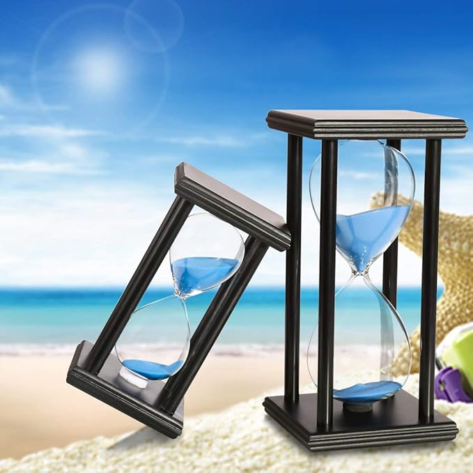 Lodunsyr Hourglass Timer for 60 Minutes Sandglass Timer for Kitchen Living Room Home Office Desk Bedroom Party Festival Coffee Table Book Shelf School Game Sand Timer Clock (Black Frame Blue Sand)