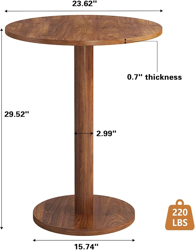 Round Dining Table, Circle Dining Table for 1-2 23.6 in, Modern Farmhouse Dinner Table Breakfast Tulip Table, for Kitchen/Small Space/Little Nook - Walnut