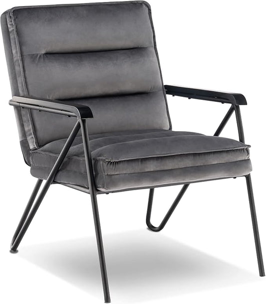 MCombo Modern Accent Chair, Velvet Club Chair, Upholstered Armchair for Small Space, Living Room & Office Reception, Fabric 4747 4750 (Chair, Dark Grey)