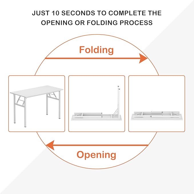 Need Folding Desk for Home Office 39-3/8" Length Modern Folding Table Computer Desk No Install Needed White Color Desktop White Frame AC5DW(100 * 60)