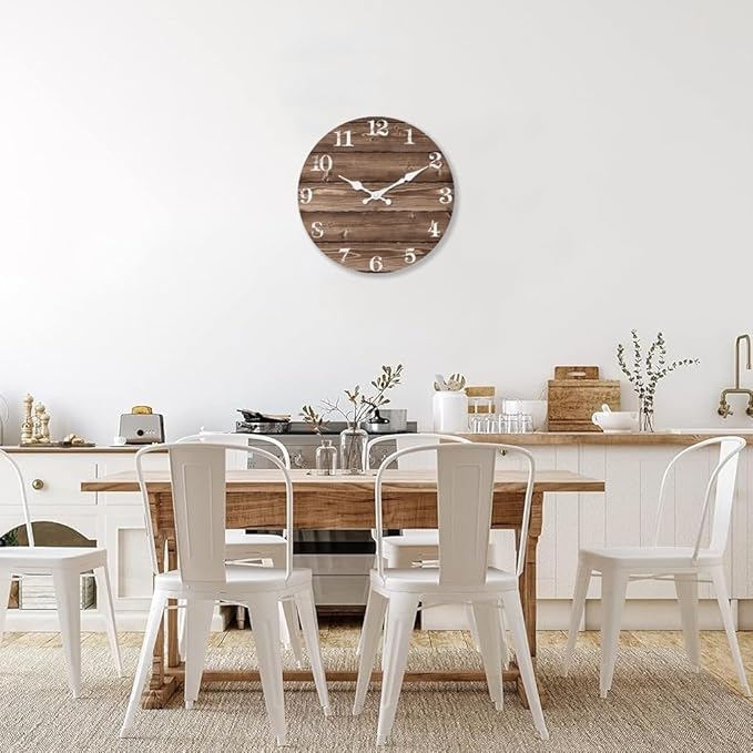 XFM Brown Wooden Wall Clock 24 Inch Silent Wall Clocks Battery Operated Decorative Farmhouse Large Rustic Wall Clock for Kitchen Living Room Office