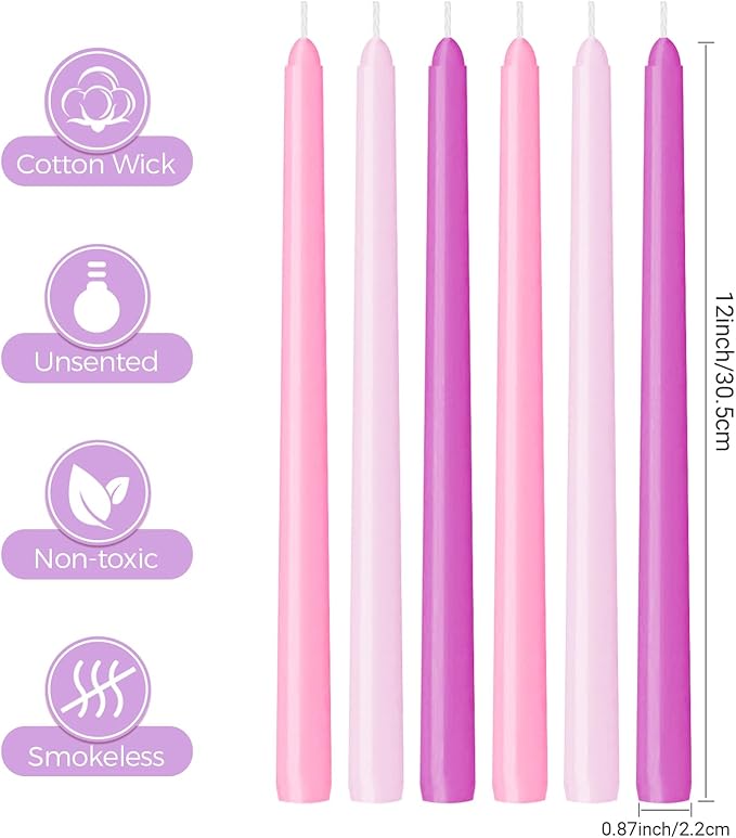 12 inch Tall Taper Candles Candle Sticks,Unscented Smokeless Candle for Candlesticks Advent Wedding Home Decor Dinner，6Pack
