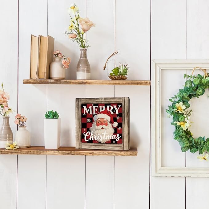 Christmas Decoration, Merry Christmas Wood Signs, Santa Box Sign Decor, Decorative Sign Table Decor, Farmhouse Wood Decors, Xmas Decors Art for Home Office Cafe Bar Club