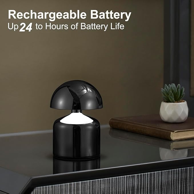 Modern Cordless Mushroom Small Table Lamp Touch LED Lamps, 3-Way Dimmable Bedside Nightstand Lamp Mini Rechargeable Night Light for Bedroom, Living Room