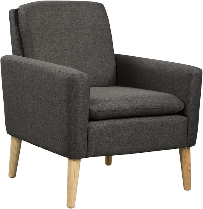 Lohoms Modern Accent Chair for Living Room, Comfy Upholstered Linen Fabric Single Sofa Chair for Bedroom, Guest Room, Office, Waiting Area, Black Armchair with Wood Legs