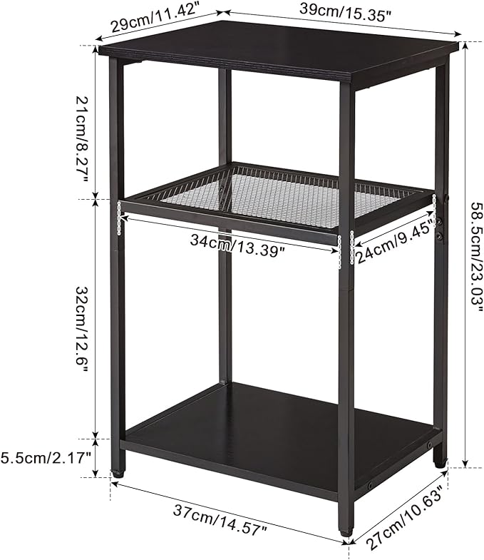 IBUYKE Side Table, 3-Tier End Table, Industrial Nightstand Small Table with Storage Shelf, for Bedroom, Living Room, Hallway, with Metal Frame, Black UTMJ403B