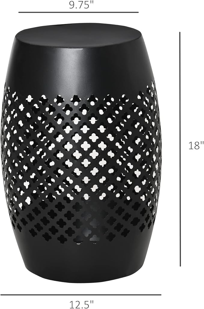 Outsunny 12.5" Steel Outdoor Side Table, Round Hollow Drum Patio End Table, Accent Table for Indoor and Outdoor, Black
