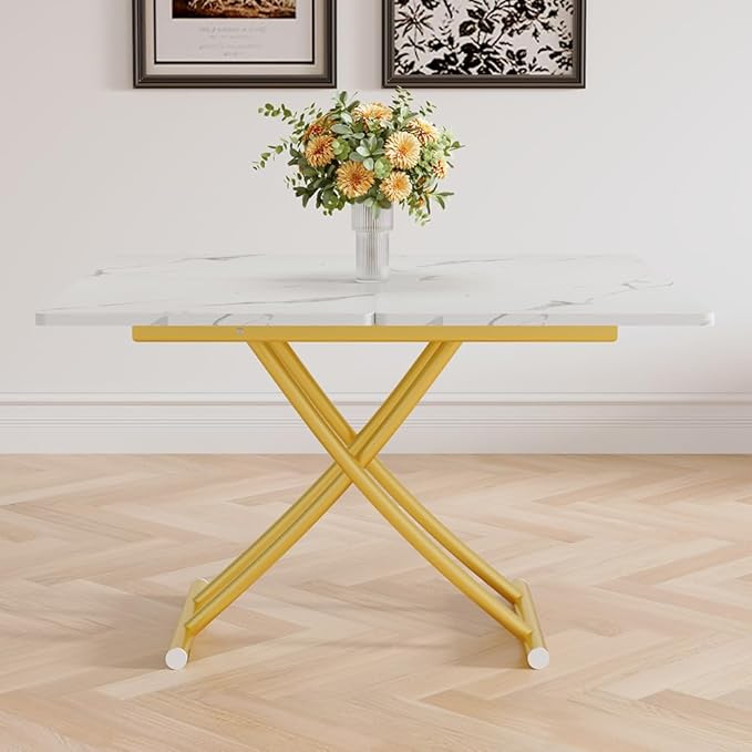 4 in 1 Folding Dining Table with Adjustable Lift Top & Wheels, Multi-Function Coffee Table to Dining Table for Apartments, Kitchens, Living Rooms, Scratch-Resistant & Easy Assembly