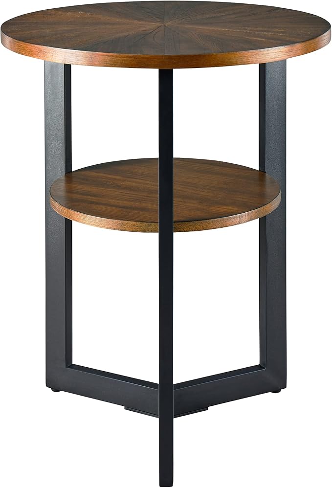LEEMTORIG Round Side Table, 2-Tier End Table Nightstand with Metal Legs, Modern Bedside Accent Couch Table for Living Room, Bedroom, Office, Rustic Brown/Black, 19.3 x 19.3 x 24 inches BZ-1338-NC