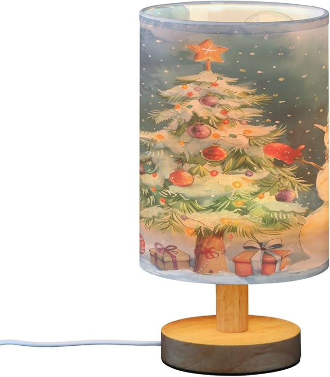 Bolaz Small Table Lamp for Bedroom Snowman Decorates Tree Table Lamp Nightstand Lamp for Livingroom Office Reading Working Table Desk
