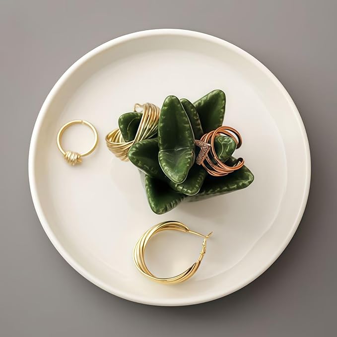 Aloe Ceramic Jewelry Tray, Ring Dish & Trinket Holder - Boho Room & Bathroom Decor for Women, Cute Desk Organizer - Gift for Her, Mom, Sister, Best Friend, Christmas, Birthday