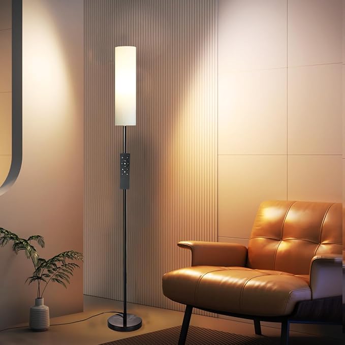 Floor Lamp for Living Room, Lamp with 3 Color Lampshades, Remote Standing Lamp for Bedroom, Office, Room décor(Bulb Included) (White)