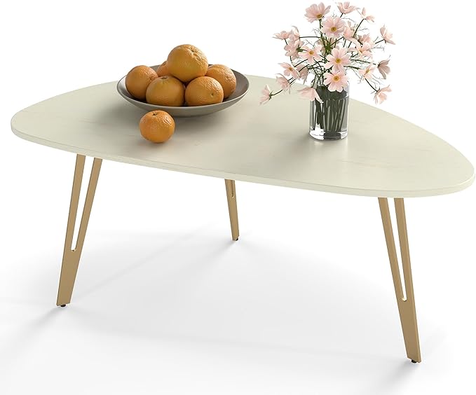 Manora Modern Simple White Wood Oval Coffee Table, Minimalist Tea Table for Living Room, Office, Apartment or Small Space