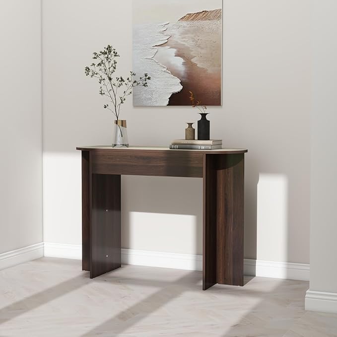 Mid Century 43 Inch Console Table, Narrow Sofa Table Behind Couch, Farmhouse Wooden Console Table for Living Room, Entryway, Walnut Finish