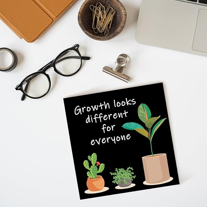LVQHI Black Inspirational Wood Block Sign,Growth Looks Different for Everyone Plant Motivational Wooden Block Sign for Home Bedroom Office Desk Table Decor,Inspirational Cheer Up Gift for Coworker