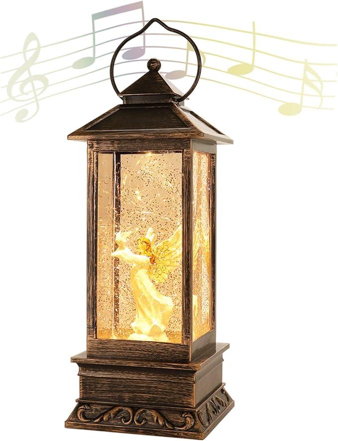 Christmas Decorations, Vintage Christmas Angel Pigeon Snowball Lights, Sparkling Led Lights with Music and Water Flow, USB/Battery Powered, Home Decor Gifts