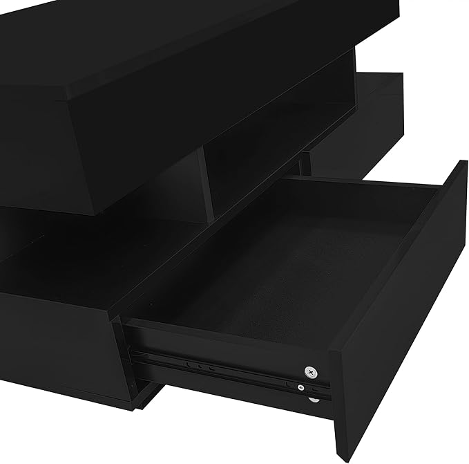 Lift Top Coffee Table with 2 Drawers and LED Lights, Modern 39.3" Rectangular High-Gloss Center Table Cocktail Tea Table with Lift-Top and Hidden Space for Living Room Apartment Black