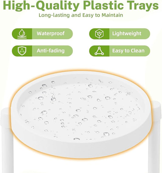 iDavosic.ly 5 Tier Folding Plant Stand Indoor Outdoor with Plastic Tray, Tiered Corner Flower Holder Shelf, Metal Orchid Display Rack for Patio Porch Living Room Garden Balcony, White