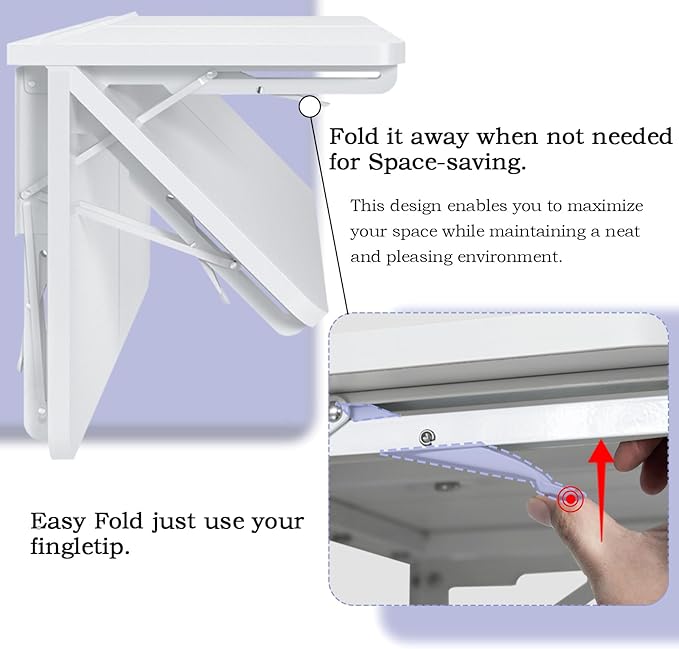 TEAMIX Wall Mounted Desk, White Folding Desk for Small Spaces Floating Shelf Organizer with Heavy-Duty Brackets for Home Office