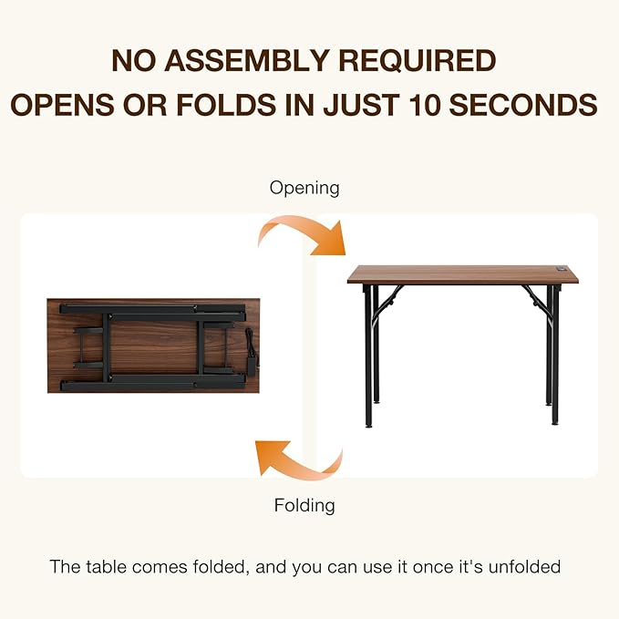 TEMI Small Computer Desk Folding Table - No Assembly, Compact 43.3" Foldable Desk with Power Outlets & USB Charging Port, Portable Small Office Desk, Ideal Mini Study Table for Narrow Spaces, Walunt