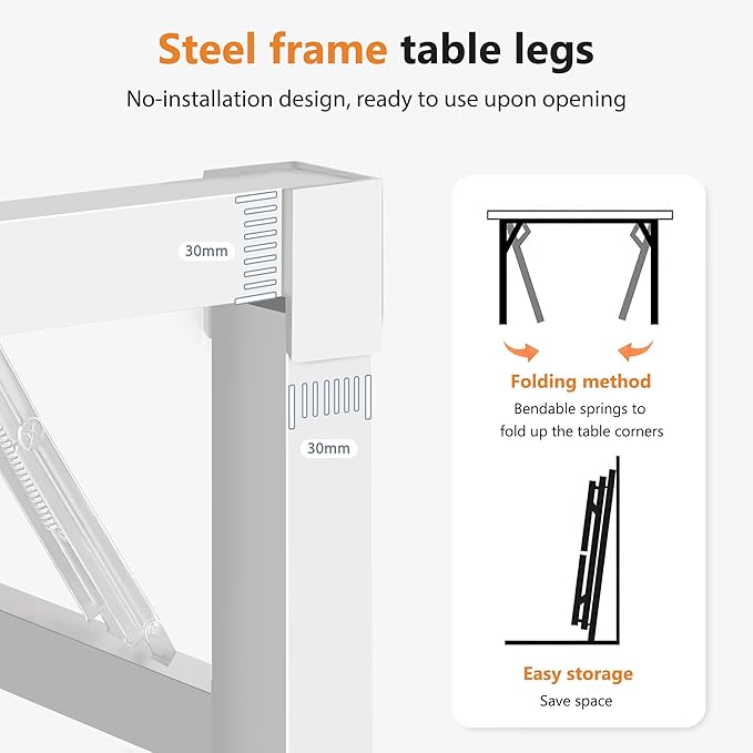 DlandHome Folding Desk Small Desk 31.5 inches Computer Desk for Home Office Folding Table Writing Table for Small Spaces No Assembly Required Teak & White Frame
