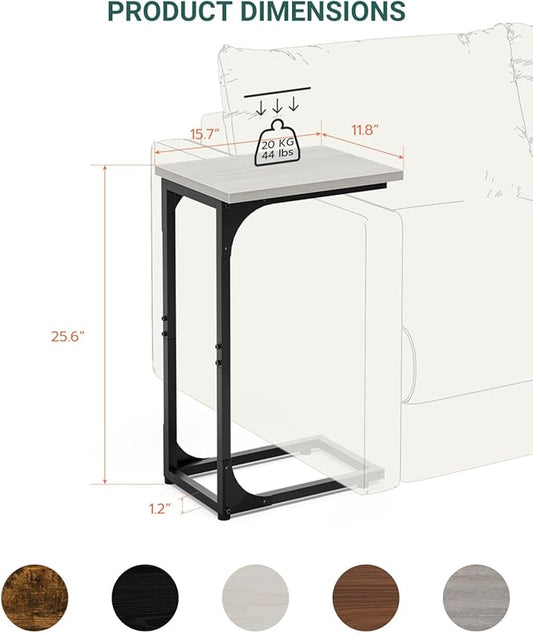 C-Shaped Side Table for Couch - Small Coffee Stand Sofa Tray Desk with Metal Frame and Waterproof Scratch Resistant, Modern End Accent for Living Room, Bedroom, Set of 2, Greige