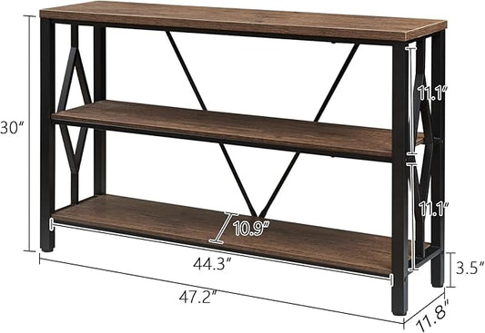 HOMISSUE Sofa Console Table, Rustic Console Table with 3-Tier Storage, Engineered Wood Sofa Tables with Open Shelves, Heavy Duty Entryway Tables for Living Room, Hallway (47 Inch, Rustic Brown)