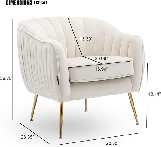 Velvet Accent Chair with Ottoman, Living Room Bedroom Chair Set, Modern Barrel Arm Chair and Ottoman Set, Golden Finished, Beige
