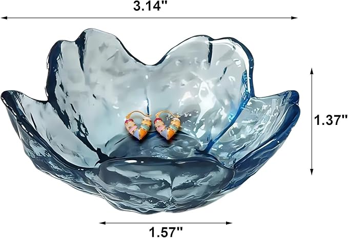 Blue Crystal Flower Jewelry Ring Dish, Clear Trinket Bowl, Cute Nightstand Decor Ring Holder for Women, Home Decor Gifts for Women, Wedding, Birthday, Mother's Day