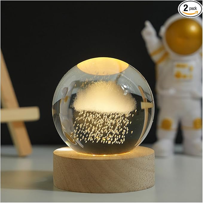 3D Crystal Ball Night Light Mood Lighting Cozy Comfort Gifts Home Decor lamp for Bedroom Space Lamps Happy Cozy Comfort Gifts (Rain Clouds)