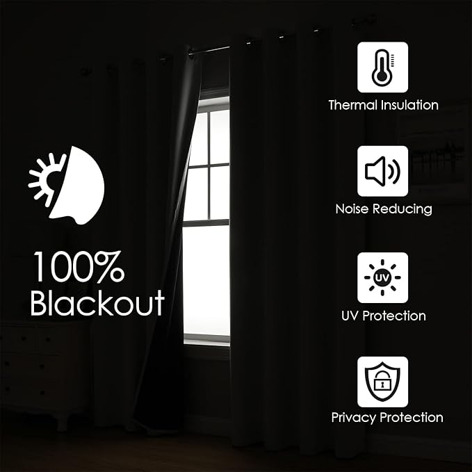 ChrisDowa 100% Blackout Curtains 78 inch Long for Bedroom with Black Liner, 2 Thick Layers Total Blackout Thermal Insulated Grommet Window Curtains 2 Panels Set (Stone Blue, 42 x 78 Inch)