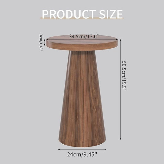 Small Round Pedestal Side Table, Wooden End Table for Living Room, Fluted Drink Table for Small Space, Modern Plant Stand Accent Table for Sofa Couch, 13.6 inch (Walnut)