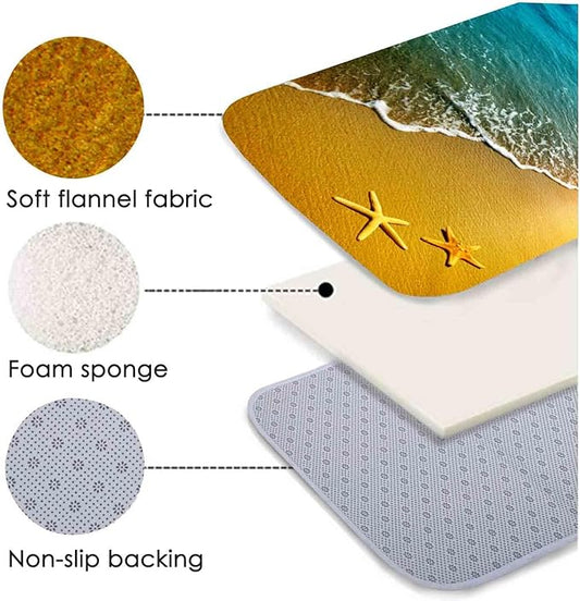 Bath Rugs Sponge Foam Absorbent Soft for Bathroom and Kitchen (24x71 inches), Flannel Mat Non Slip Bright 3D Print for Bedside and Living Room(Starfish Beach)