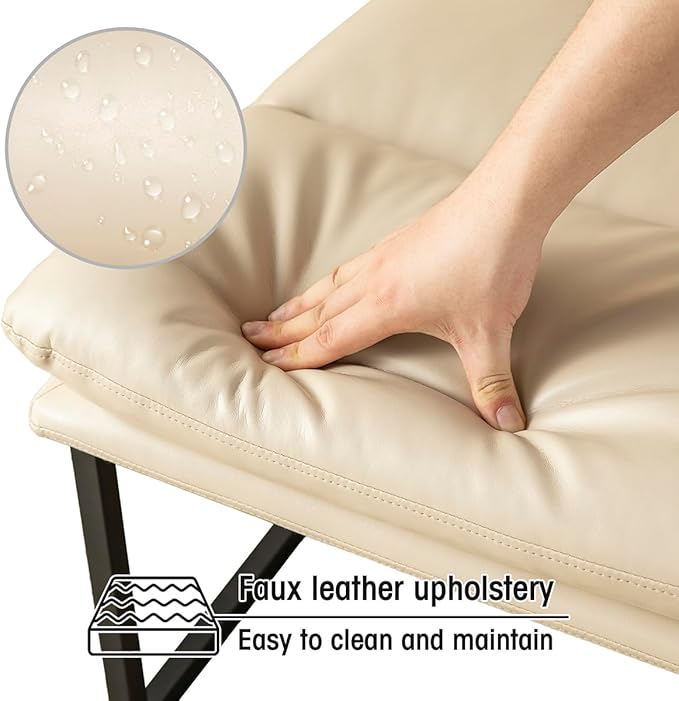 Glitzhome Mid Century Modern Accent Chairs Set of 2, Living Room Chairs with Metal Frame, Thick Leatherette Leisure Chairs Upholstered Chairs for Home Office -Beige