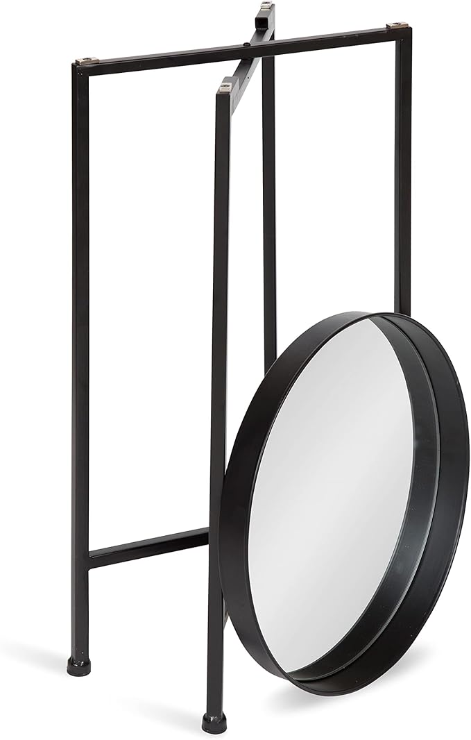 Kate and Laurel Celia Round Metal Foldable Accent Table with Mirror Tray Top, Black