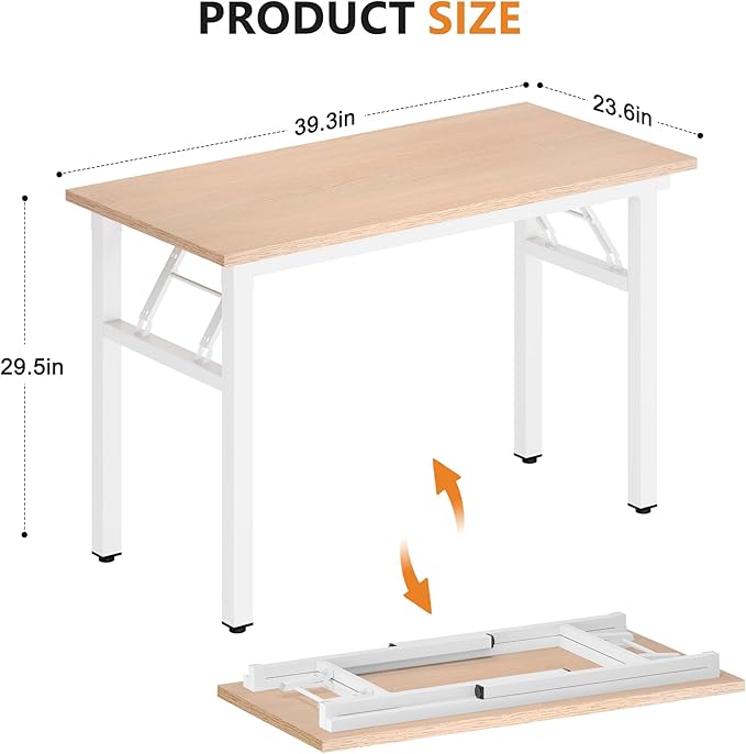 DlandHome Computer Desk Folding Table 39.4 inches Writing Desk for Small Space Study Table Laptop Desk No Assembly Required Pink Oak &White Frame