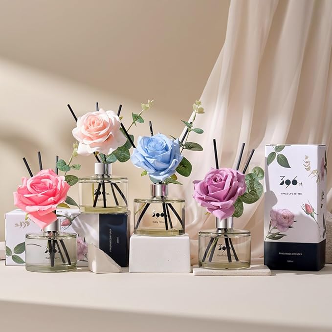 396 st. Rose Flower Reed Diffuser, Baby Powder, 200ml(6.7oz) / Reed Diffuser Sets, Home Fragrance, Scented Oils, Home & Bathroom Décor