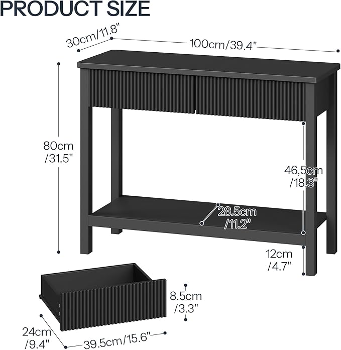 HOOBRO 39.3'' Console Table, Narrow Entryway Table with 2 Wavy Drawers, Sofa Table with 2 Tier Storage Shelf, Behind Couch Table, Display Stand, for Hallway, Entryway, Living Room, Black BK89XG01