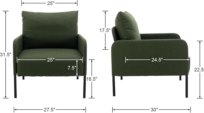 Kmax Accent Chair, Small Upholstered Living Room Chair with Back Cushion and Wide Seat for Small Speace Apartment Bedroom - Green