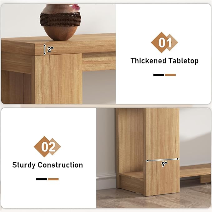 62 Inch Extra Long Console Table with Storage, Farmhouse Wood Entryway Table with Thickened Base, Narrow Entryway Accent Table for Living Room, Hallway, Entrance, Natural Oak