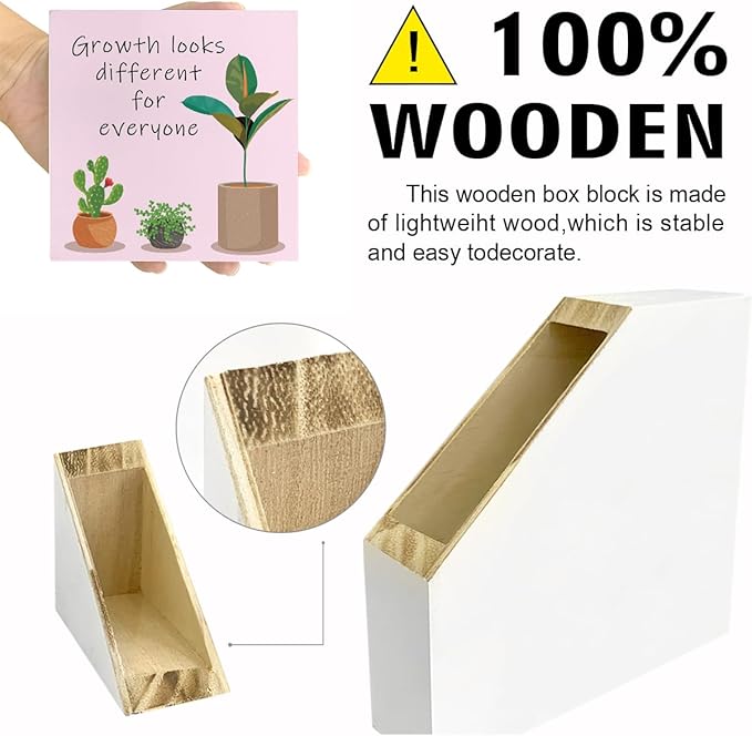 LVQHI Pink Inspirational Wood Block Sign,Growth Looks Different for Everyone Plant Motivational Wooden Block Sign for Home Bedroom Office Desk Decor,Inspirational Cheer Up Gift for Coworker Friend
