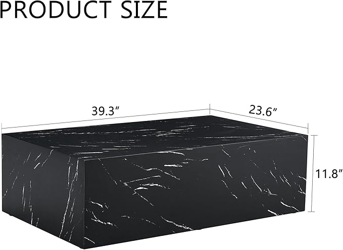 39.3" Rectangular Wood Coffee Table, Modern Black Faux Marble Pattern Coffee Tables for Living Room, Contemporary No Assembly Wooden Center Cocktail Table for Bedroom, Reception Room
