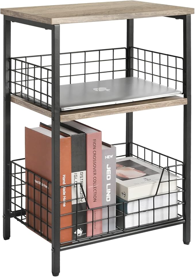 X-cosrack Side Table, Small End Table Record Player Stand with Storage, Vinyl Record Storage Night Stand for Living Room, Bedroom,Office(Patent Pending)(Greige & Black)