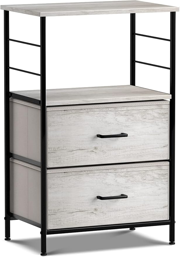 Sorbus Nightstand Dresser with 2 Faux Wood Drawers - Bedside Table Chest with Storage - Bedroom, Living Room, Closet & Dorm Furniture-Lamp Stand - Steel Frame, Wood Top, Easy Pull Fabric Bins